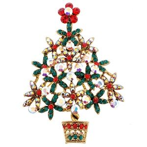 Multicolor Potted Christmas Tree Flower Swarovski